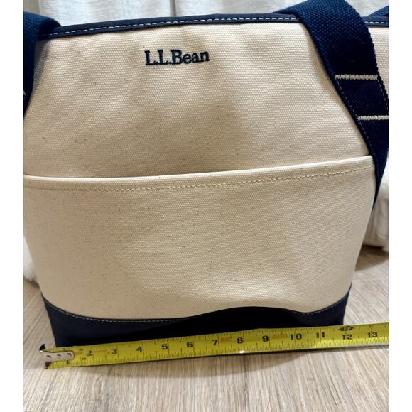 L.L. Bean Canvas Tote Bag Navy & Natural Zip Top Shoulder Bag USA Made - Picture 8 of 8